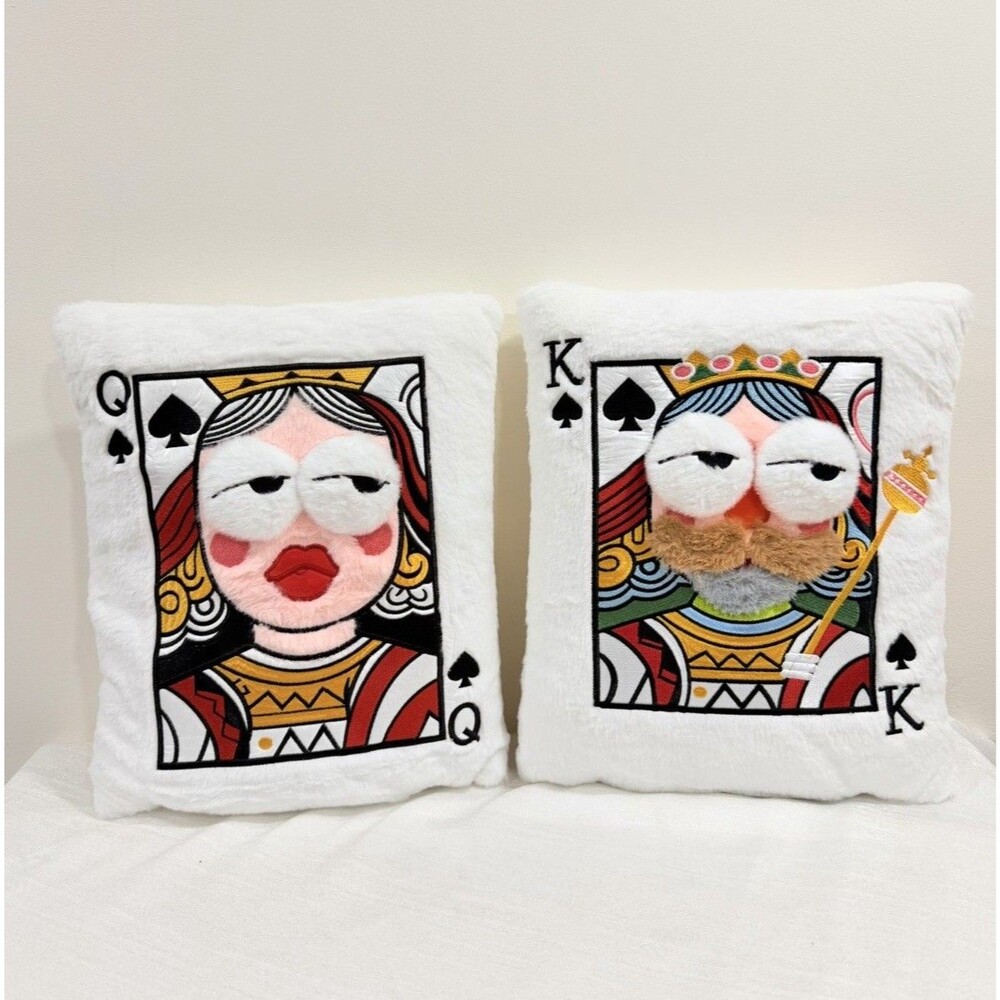 Brand New Set of 2 King Queen Playing Card Plush Pillows 14” Novelty Decor